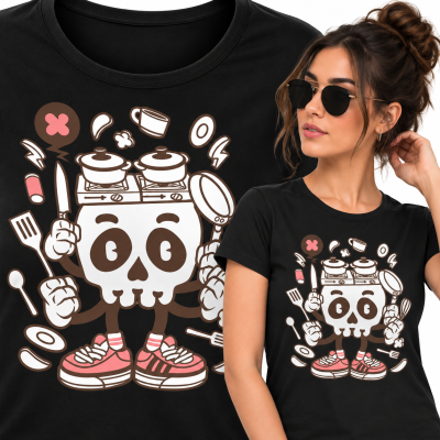 KOSZULKA DAMSKA  ANIMOWANA COOKING SKULL